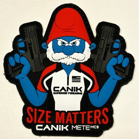 Canik Mete MC9 Papa Smurf Size Matters Tactical PVC Patch Shot Show 2024 - Picture 2 of 4